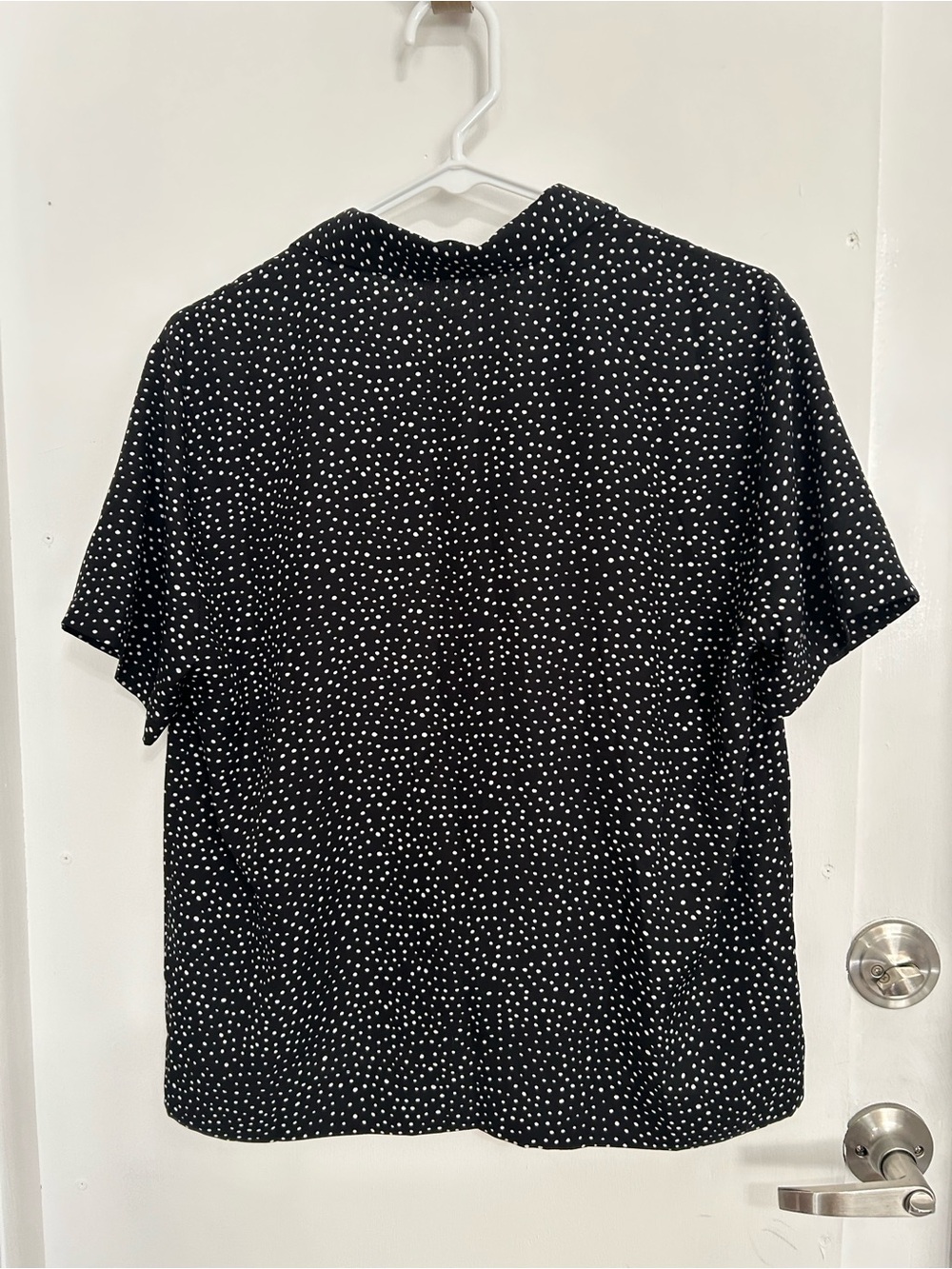 Lulu's Black Short-Sleeve Button Down with White Polka Dots - Picture 7 of 8